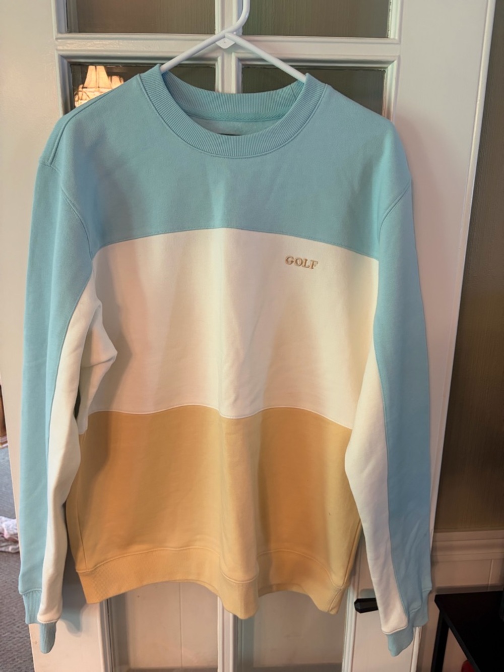 GOLF Wang Embroidered Colorblock Sweatshirt-Light Blue , Cream, Tan